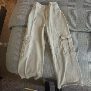 Zara Cream Wide Leg Cargo Pants